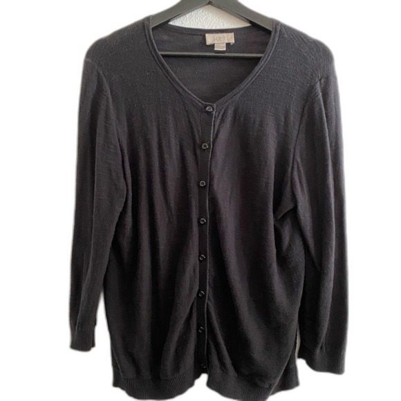 LOFT L Women's Textured Black Button Up Cardigan, Business Casual, Office OF-22 - Picture 1 of 9